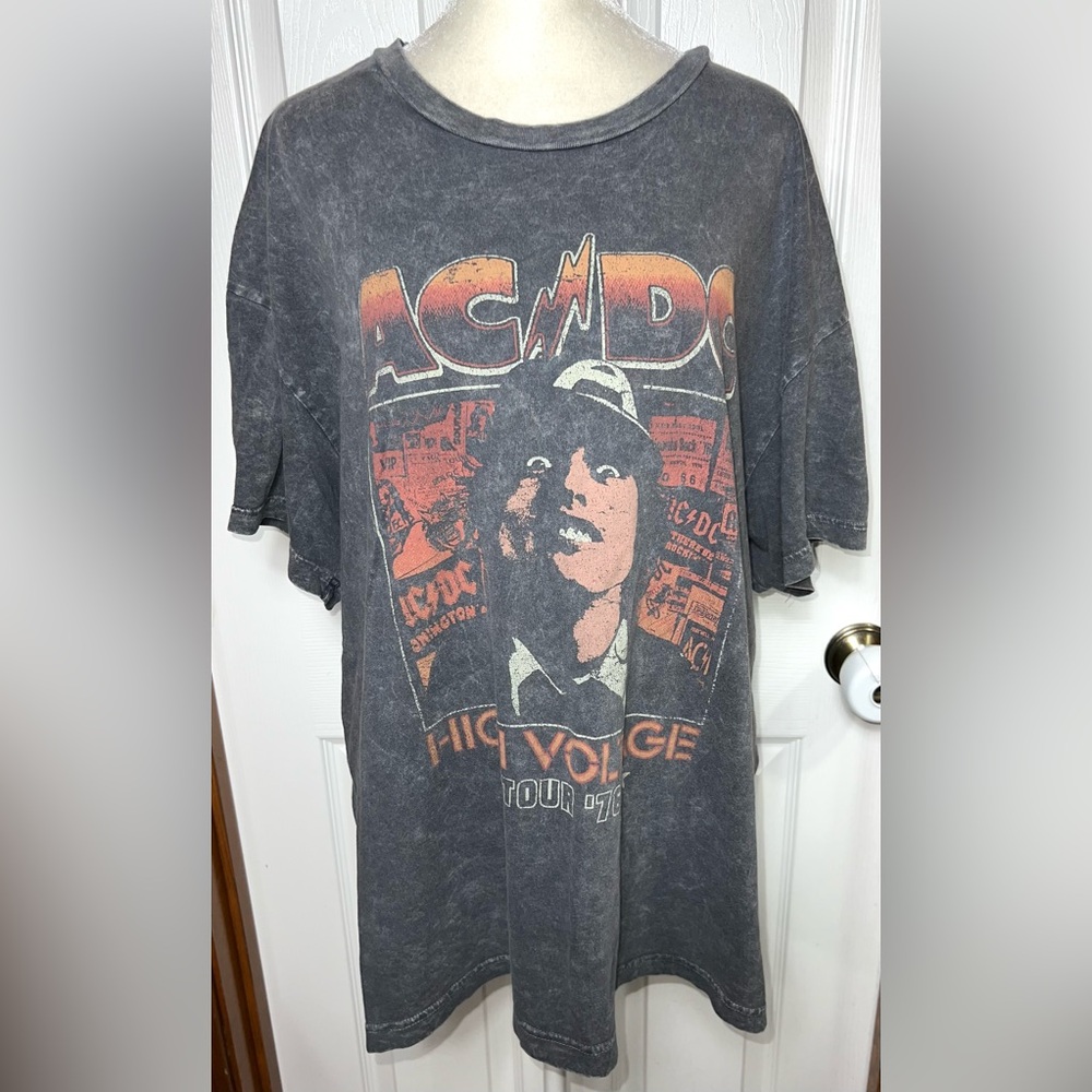 ACDC Graphic Tee Top T Shirt High Voltage Unisex Gray/Orange L/XL (Men’s L)